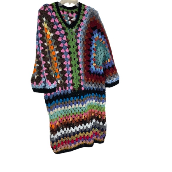 AMARA Bohemian Oversized Crochet Sweater Dress-Chunky Knit Kaleidoscope of Color - Picture 12 of 16
